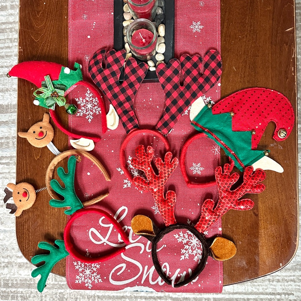 Kids Christmas Reindeer Elf Headbands Set of 6 Holiday Party Costume Accessories